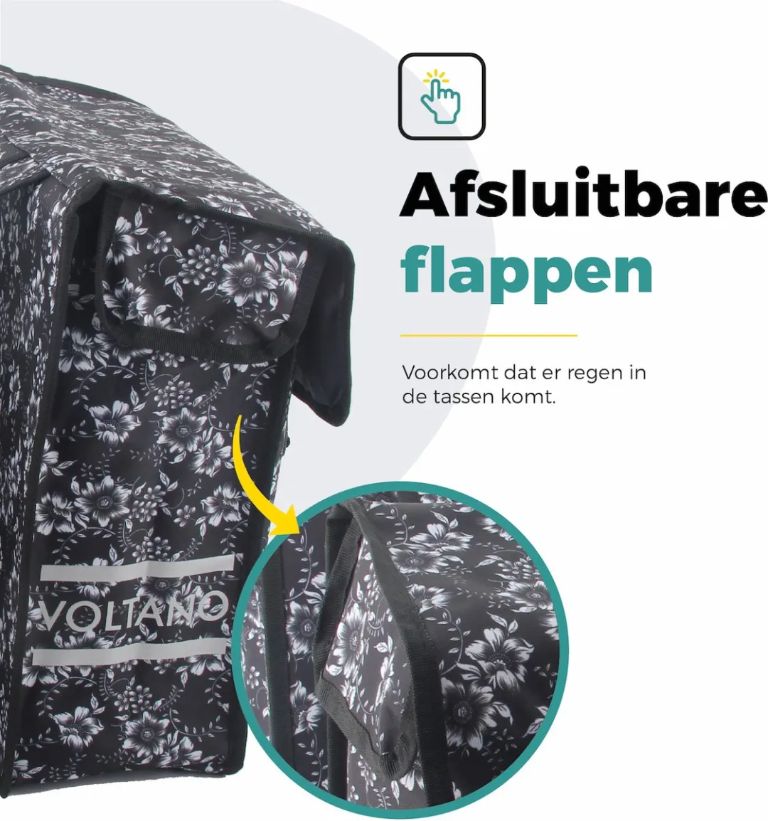 Voltano Dubbele Fietstas Floral Elegance 38L - Zwart met witte bloemen
