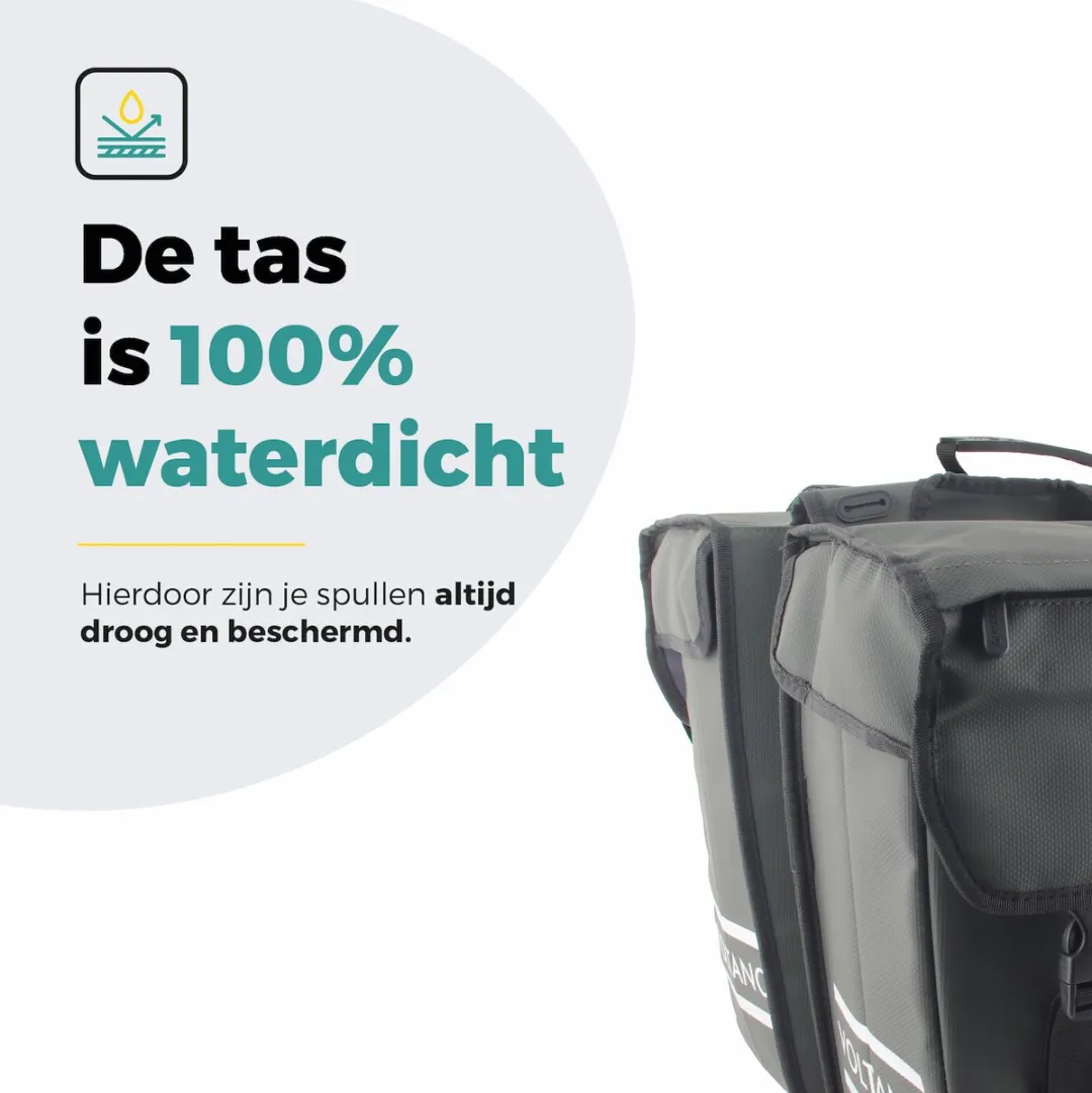Voltano Dubbele Fietstas 40L Afgeschuind - Intense Green - 100% Waterdichte Fietstassen - Fietstassen Elektrische Fietsen