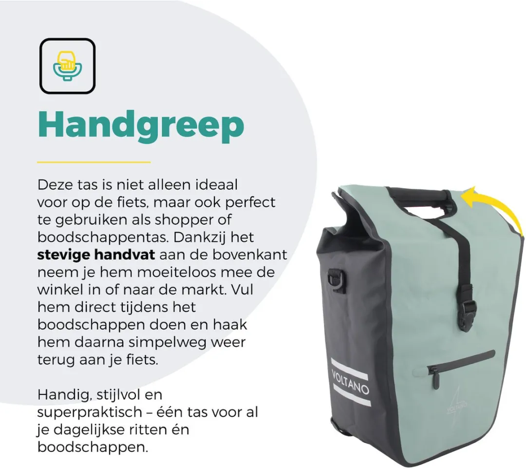 Voltano E-bike Shopper Fietstas 27L - Mintgroen/Zwart
