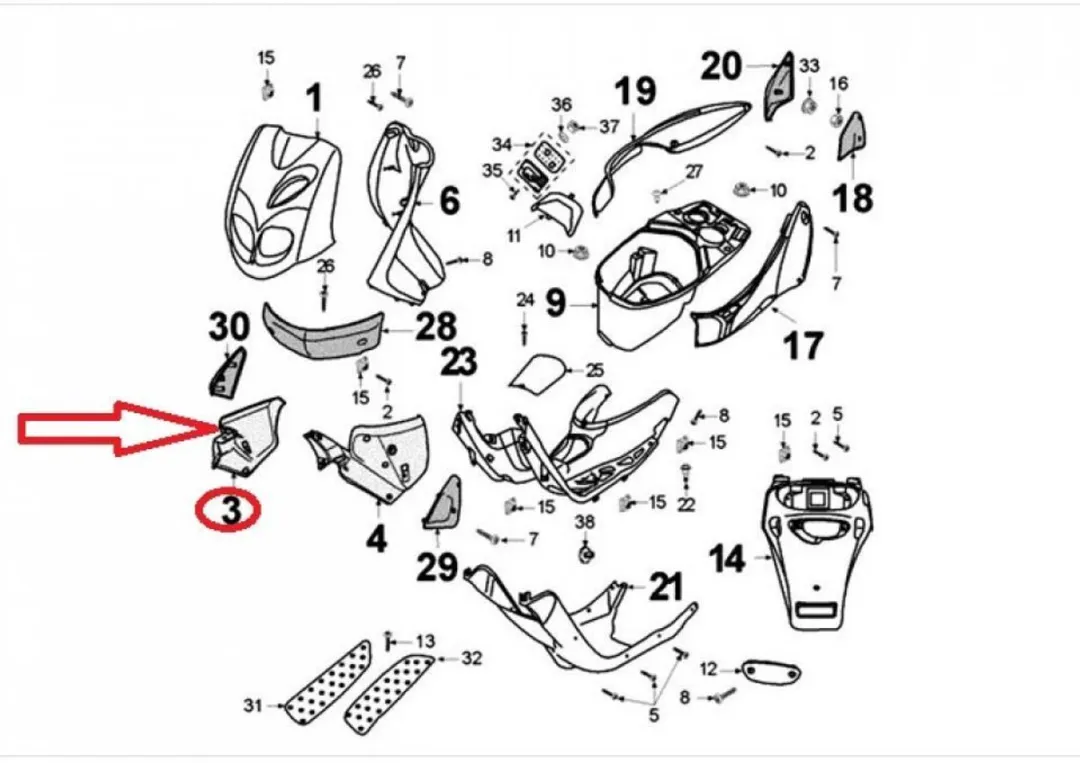 Peugeot 50 Trekker Cache Latéral Droit - Zwart