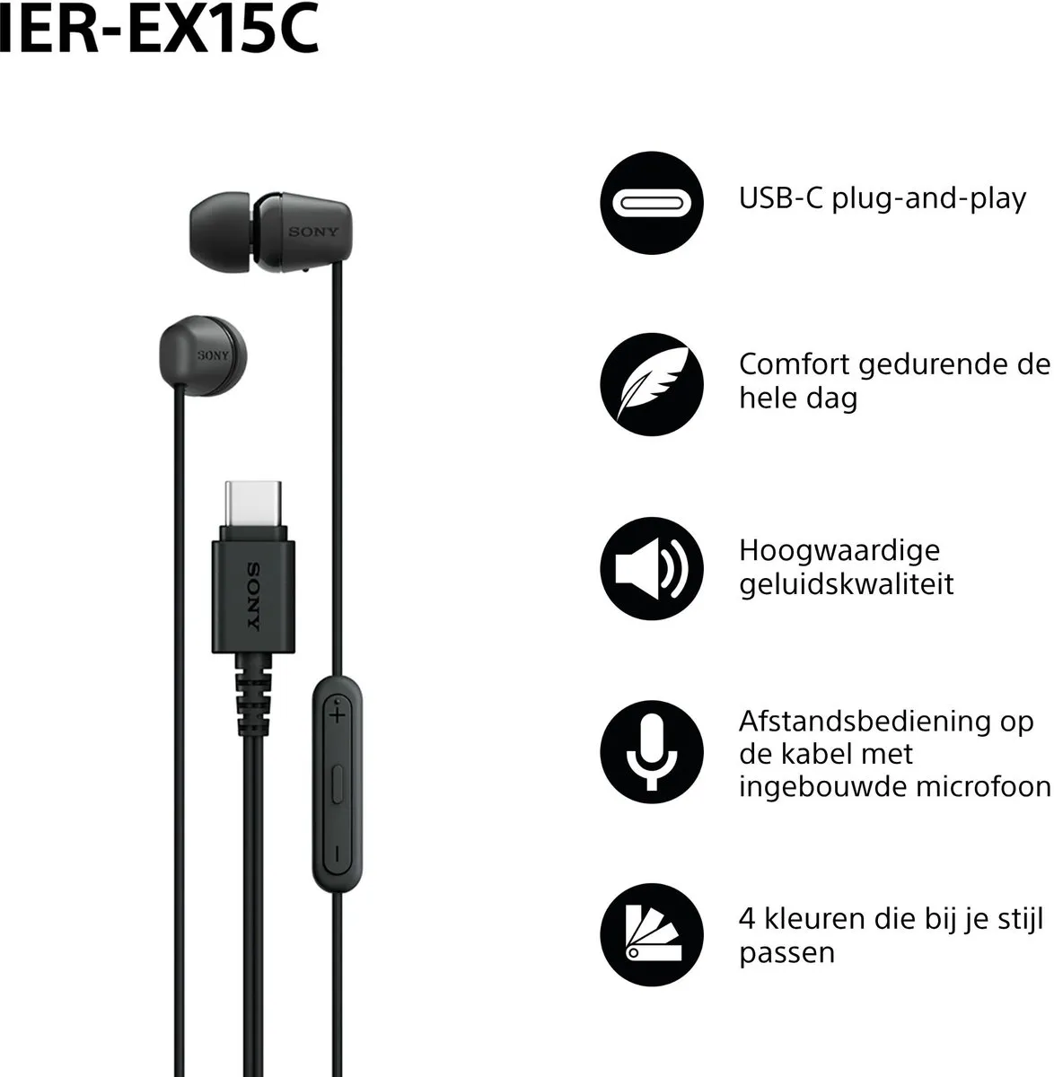 Sony IER-EX15C In-ear USB-C Oordopjes - Zwart