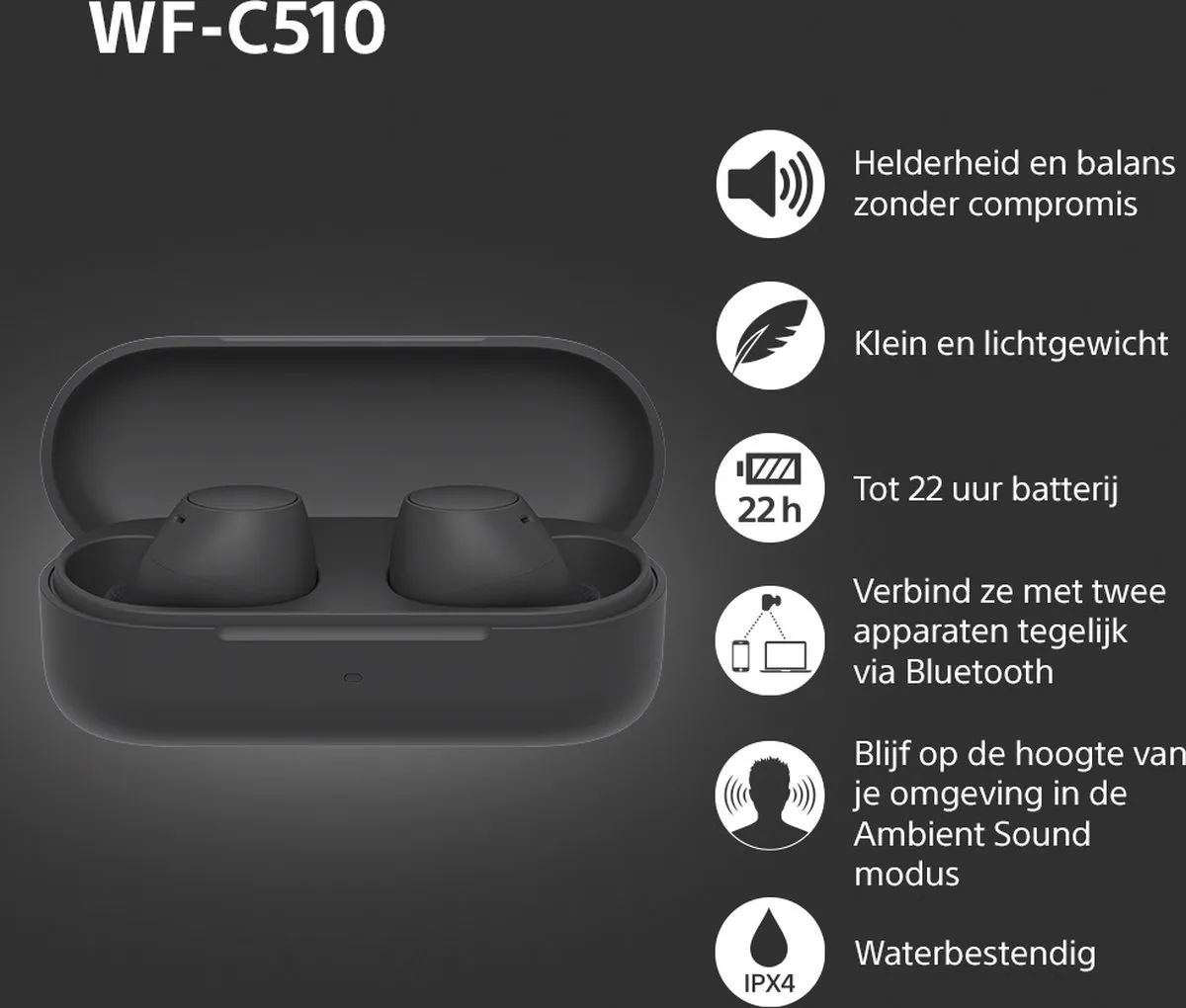 Sony WF-C510 Draadloze Oordopjes - Zwart