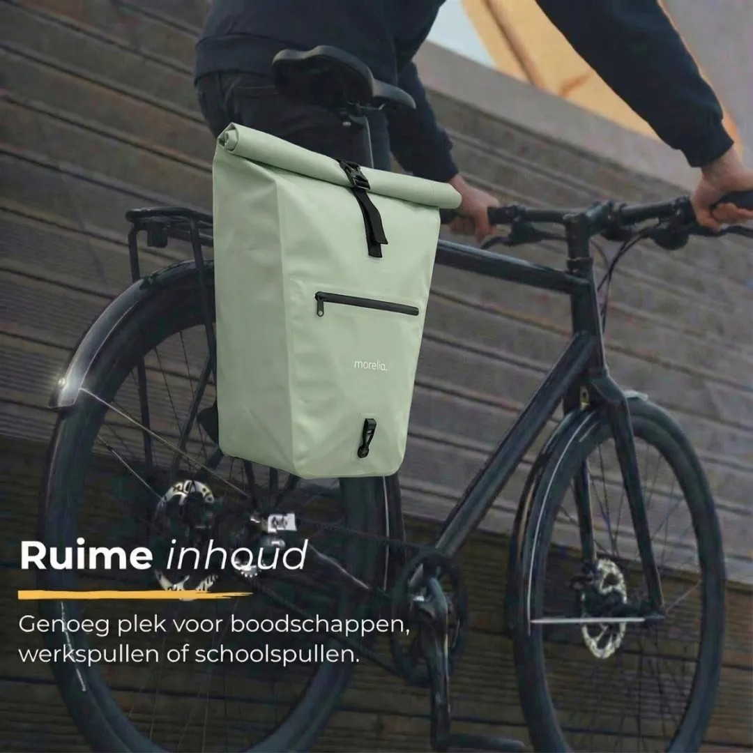 Morelia® Fietstas - Fietstassen Electrische Fietsen - Fietstassen Enkele - Incl Achterlicht - 30 Liter - 100% Waterdicht - Tarpaulin materiaal - Mint Groen