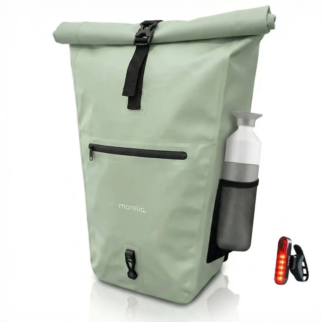 Morelia® Fietstas - Fietstassen Electrische Fietsen - Fietstassen Enkele - Incl Achterlicht - 30 Liter - 100% Waterdicht - Tarpaulin materiaal - Mint Groen