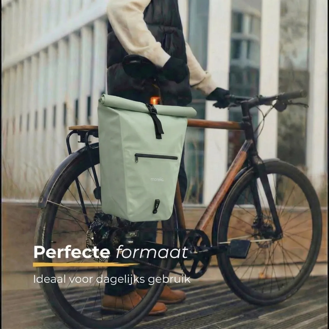 Morelia® Fietstas - Fietstassen Electrische Fietsen - Fietstassen Enkele - Incl Achterlicht - 30 Liter - 100% Waterdicht - Tarpaulin materiaal - Mint Groen