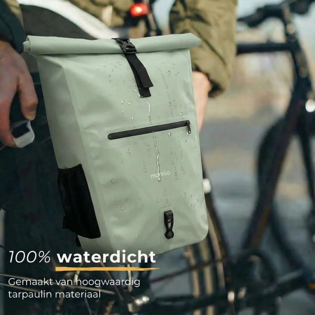 Morelia® Fietstas - Fietstassen Electrische Fietsen - Fietstassen Enkele - Incl Achterlicht - 30 Liter - 100% Waterdicht - Tarpaulin materiaal - Mint Groen