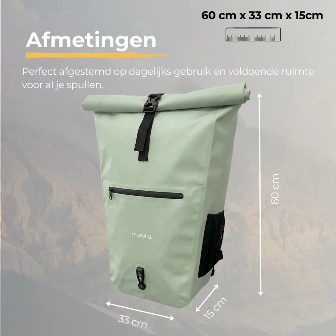 Morelia® Fietstas - Fietstassen Electrische Fietsen - Fietstassen Enkele - Incl Achterlicht - 30 Liter - 100% Waterdicht - Tarpaulin materiaal - Mint Groen