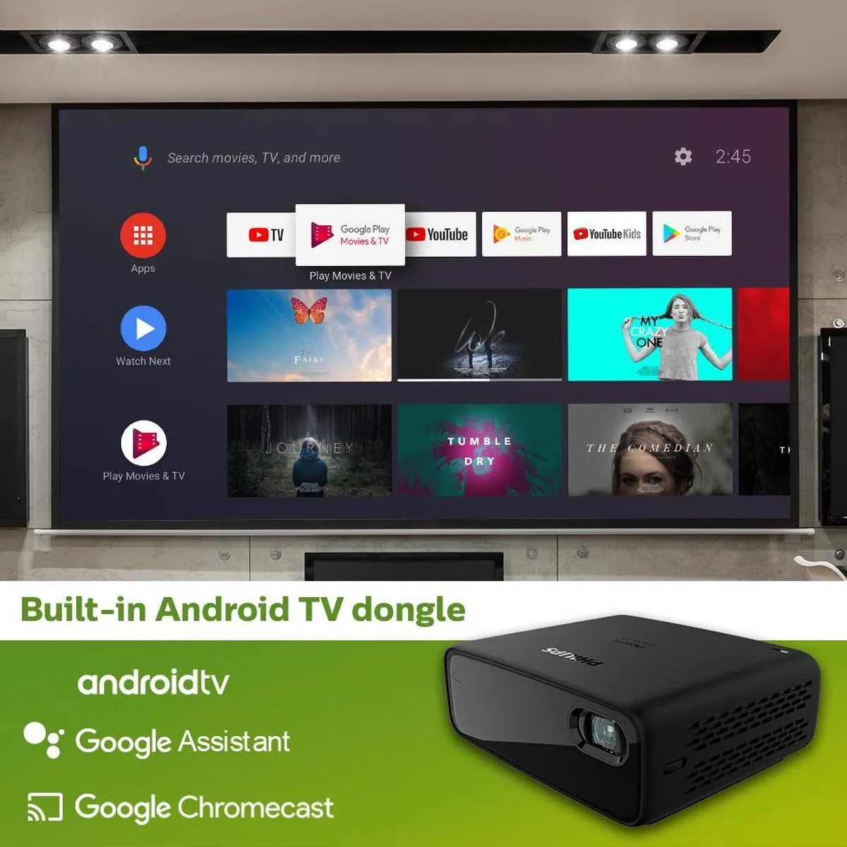 Philips PicoPix MICRO2 PPX360 Smart Mini Beamer - Android TV 10 - Zwart