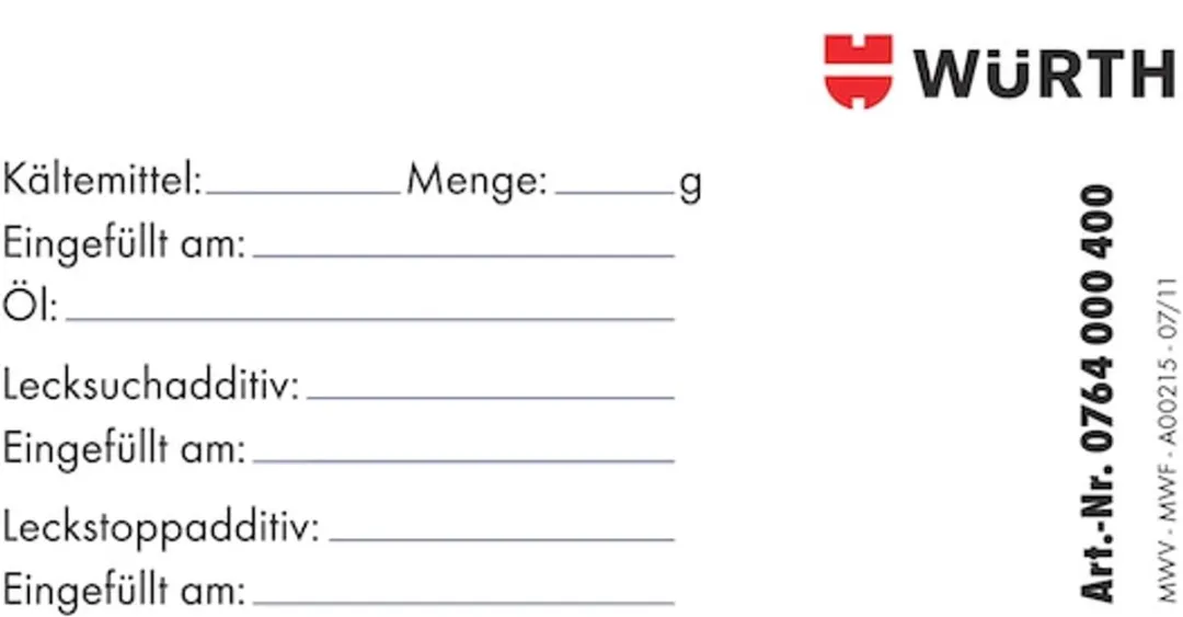 Würth Onderhoudsstickers Motorcompartiment
