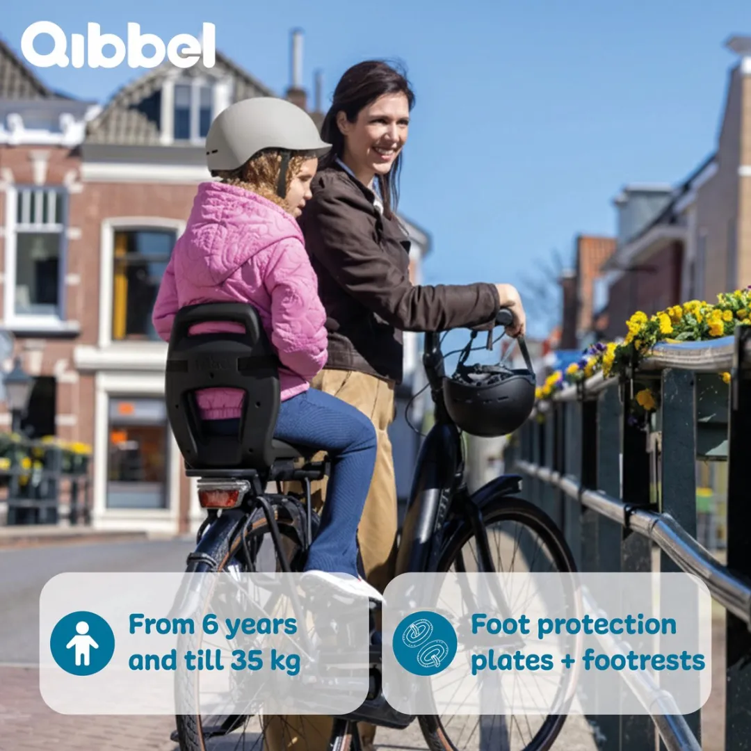 Qibbel Junior 6+ Fietsstoeltje Midnight Black - inclusief voetbescherming