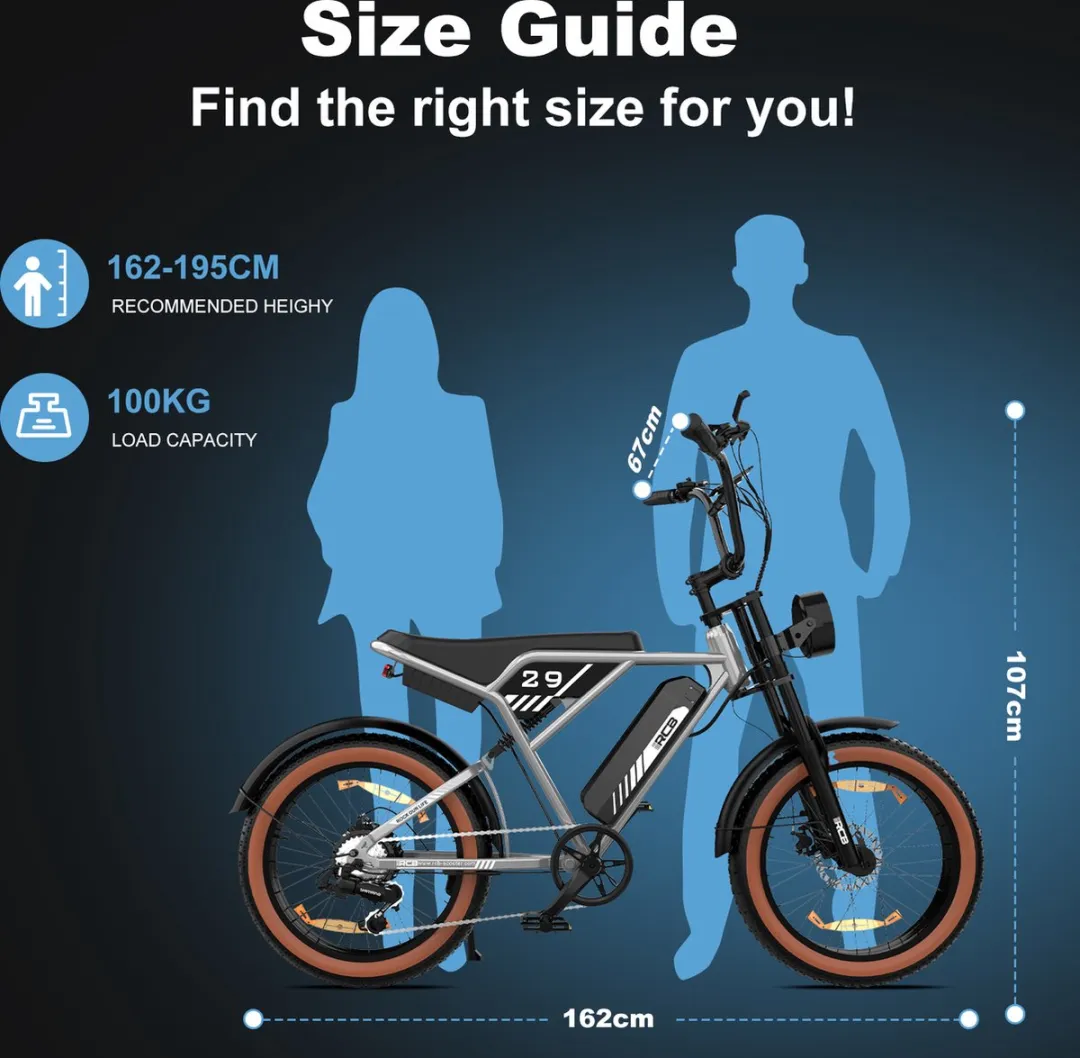 RCB RK29 Elektrische Fatbike 20" - 70 km bereik - 25 km/u - Zilver