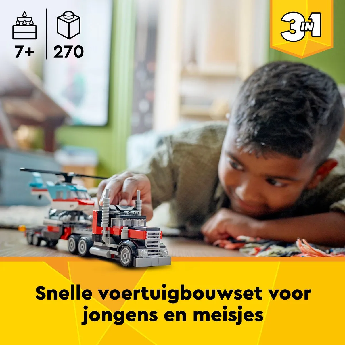 LEGO Creator 3in1 Truck met Helikopter 31146 - 270 Stukken