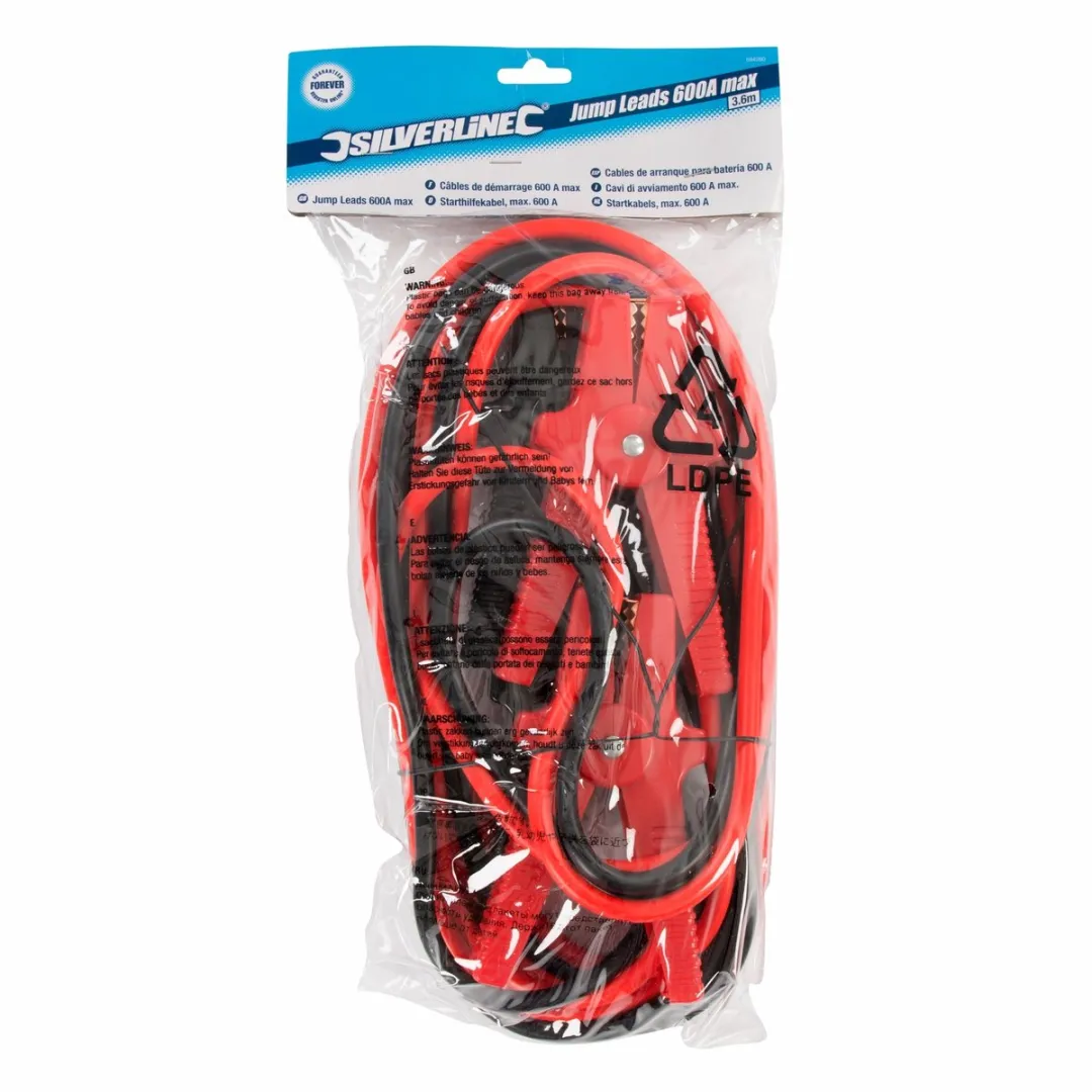Silverline Startkabels 600A - 3,6m - Zwart/Rood