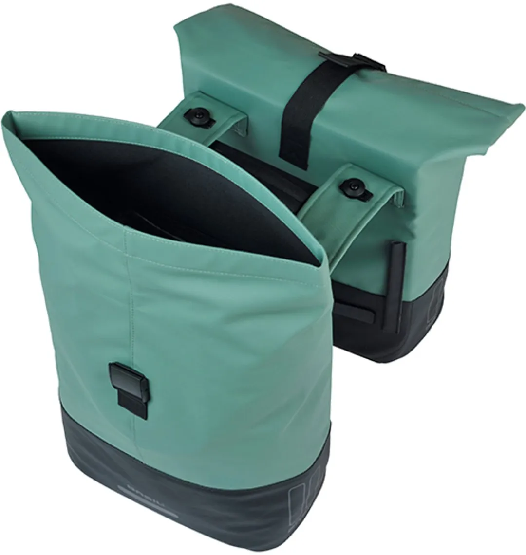 Basil Cove - Dubbele fietstas - 28-32 liter - Incl. MIK adapterplaat - Waterafstotend - Reflectie details - Gerecycled materiaal - groen/zwart