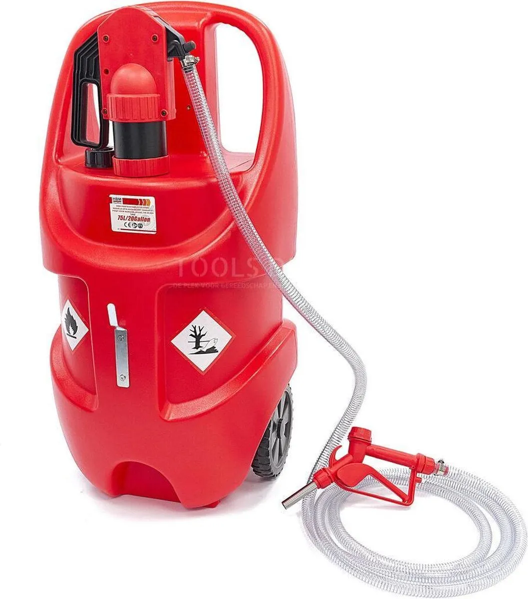 HBM Professionele 75L Mobiele Opslagtank - Benzine/Diesel/Oliën - Handpomp