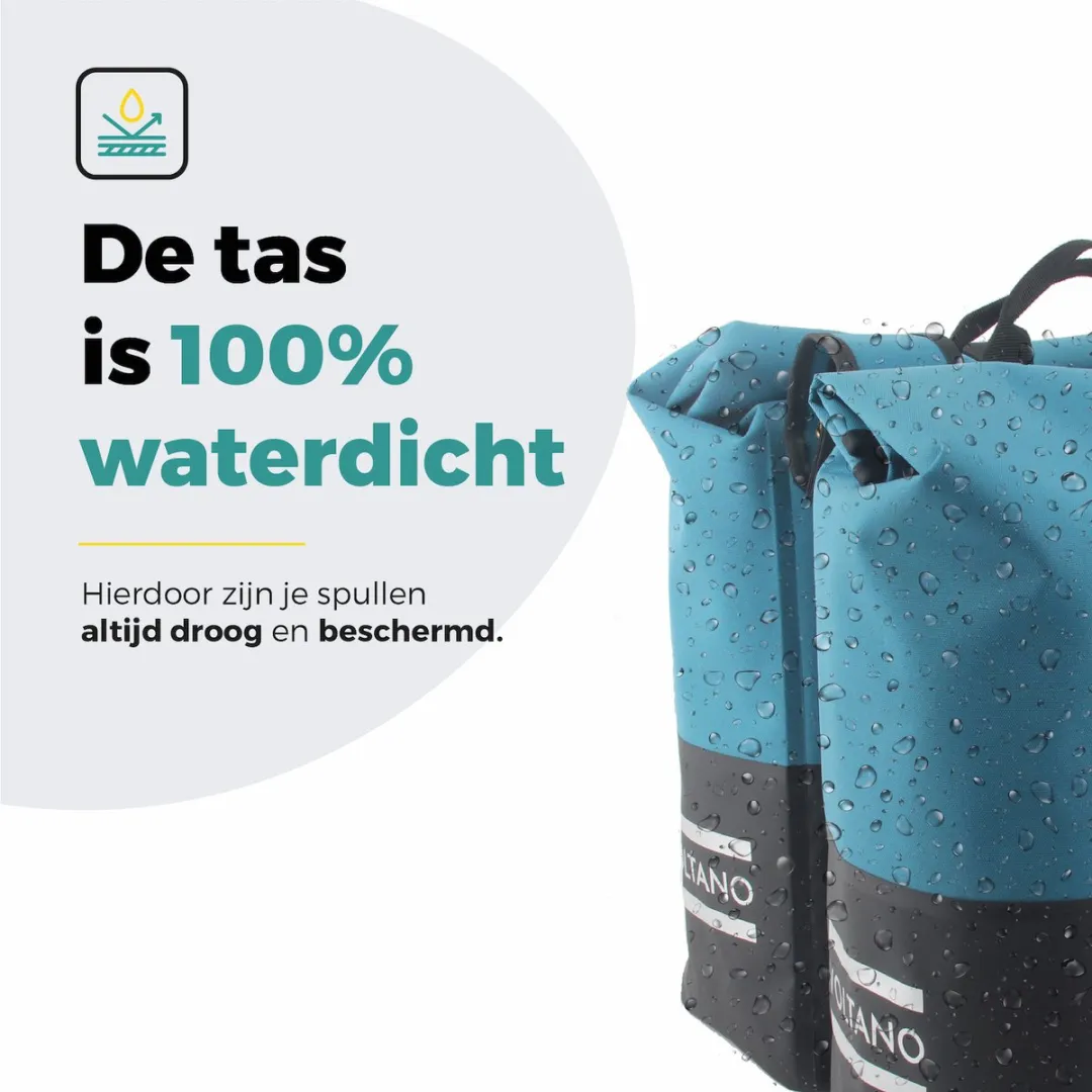Voltano Dubbele Fietstas Rolltop 50L - Zwart/Blauw