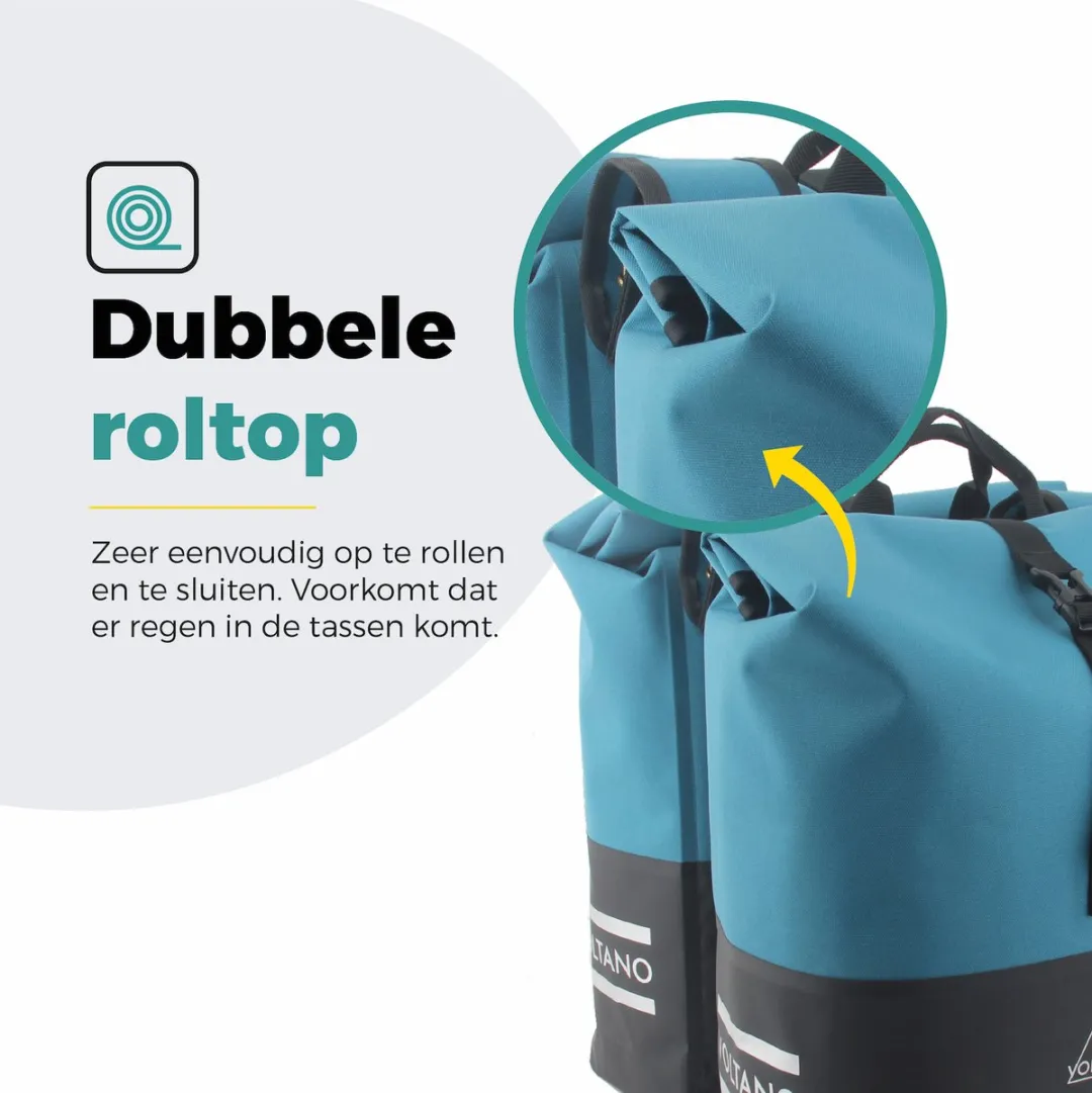 Voltano Dubbele Fietstas Rolltop 50L - Zwart/Blauw - afbeelding 6 van 6