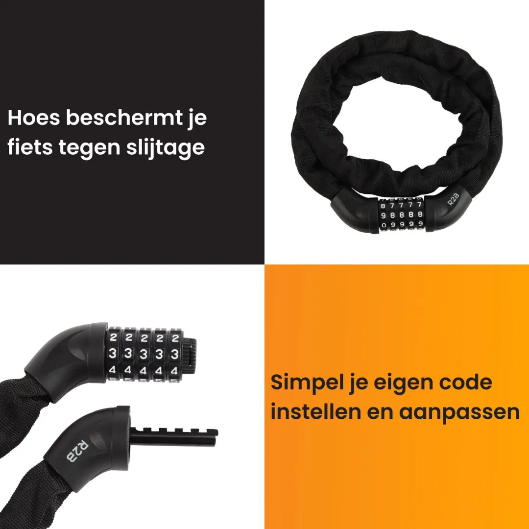 R2B Fietsslot met cijfercode 110cm - Kettingslot - Zwart