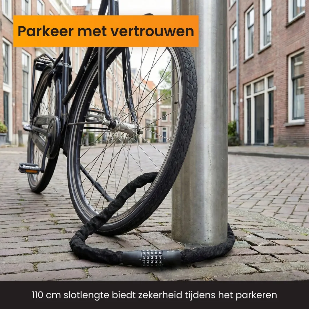 R2B Fietsslot met cijfercode 110cm - Kettingslot - Zwart