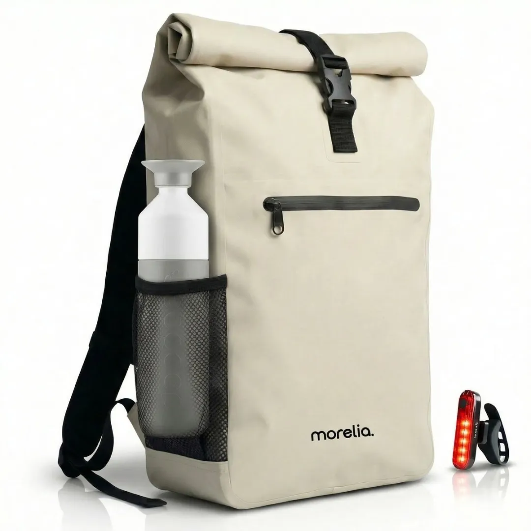 Morelia® Fietstas - Fietstassen Electrische Fietsen - Fietstassen Enkele - Incl Achterlicht - 28 Liter - 100% Waterdicht - Tarpaulin materiaal - Beige