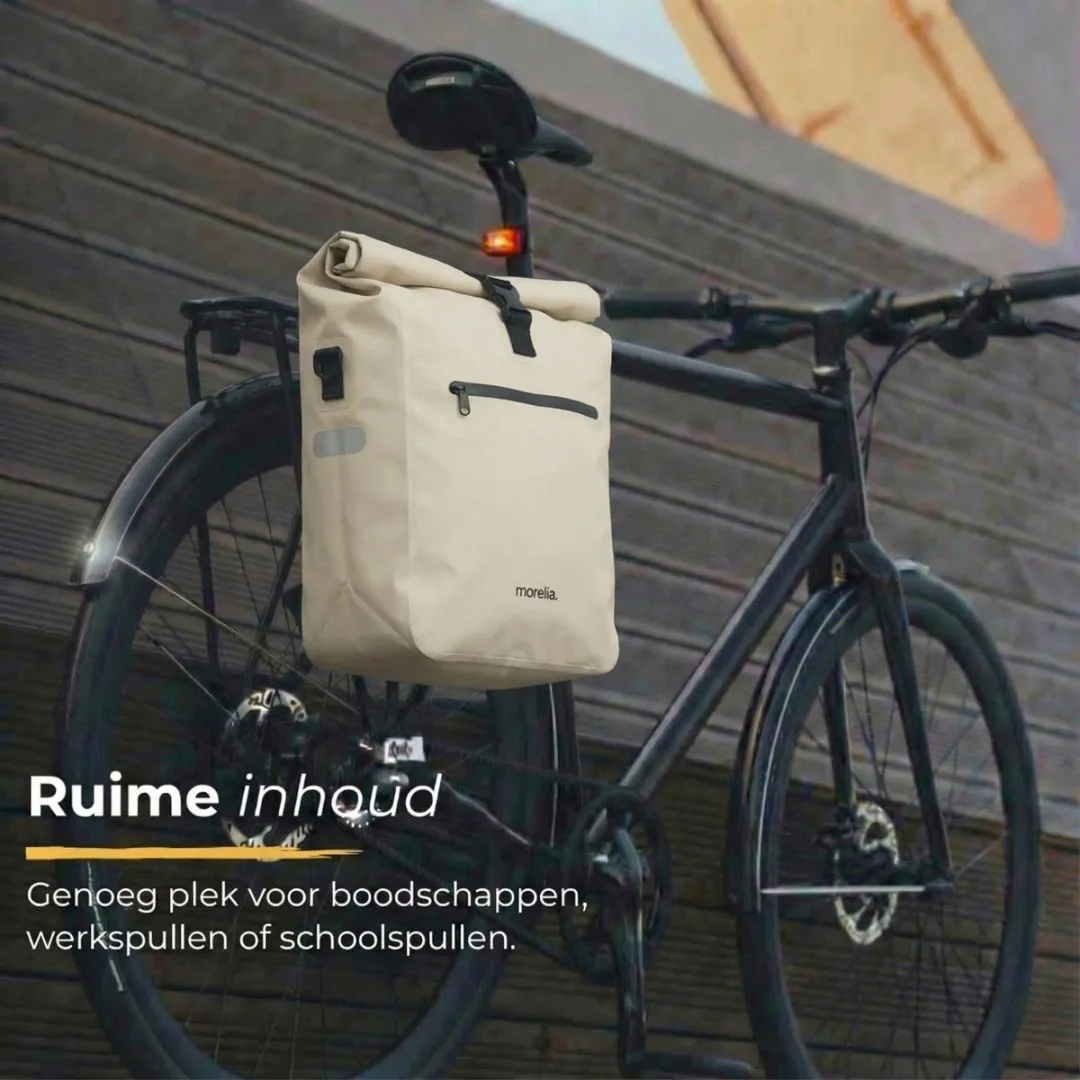 Morelia® Fietstas - Fietstassen Electrische Fietsen - Fietstassen Enkele - Incl Achterlicht - 28 Liter - 100% Waterdicht - Tarpaulin materiaal - Beige