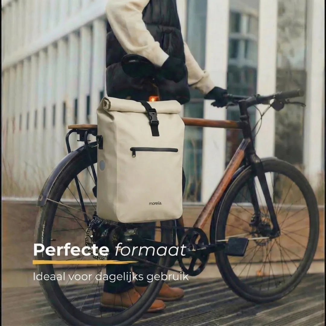Morelia® Fietstas - Fietstassen Electrische Fietsen - Fietstassen Enkele - Incl Achterlicht - 28 Liter - 100% Waterdicht - Tarpaulin materiaal - Beige