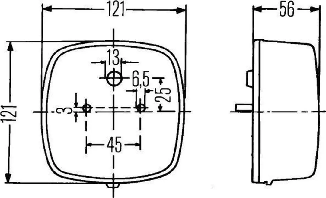Hella Achterlicht 121x121x56mm Links/Rechts - Rood/Oranje/Wit/Zwart