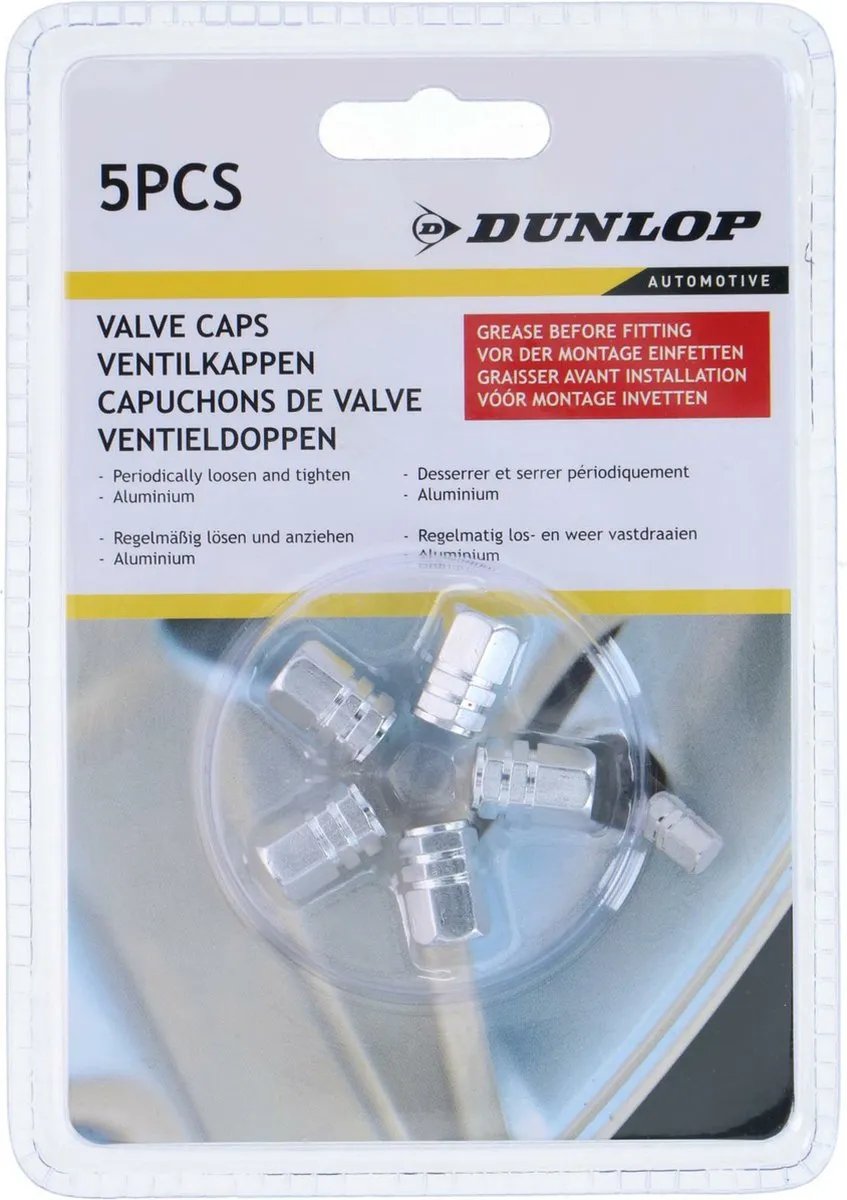 Dunlop Ventieldoppen 5-delig - Zilver - Aluminium
