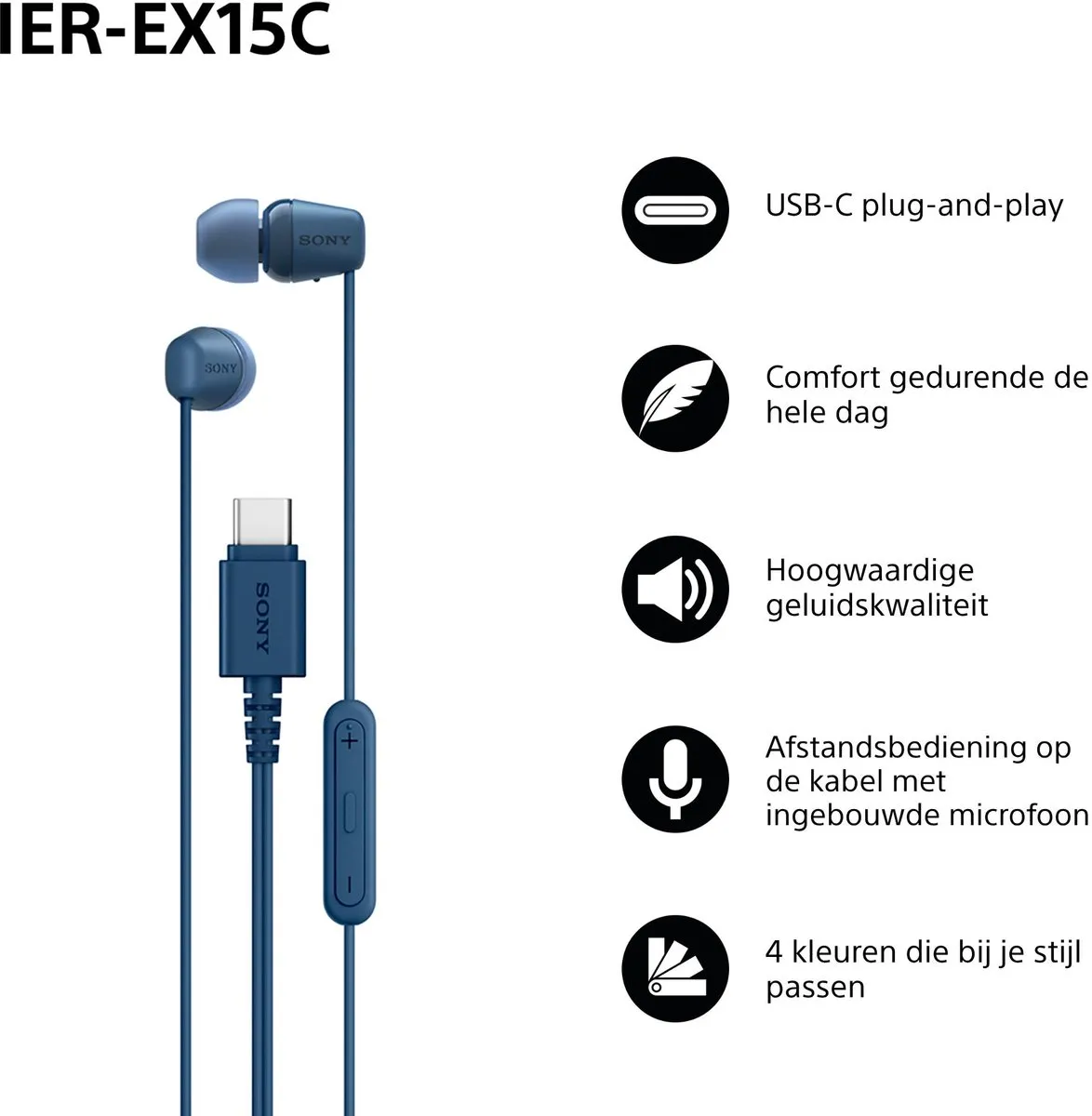 Sony IER-EX15C In-ear USB-C Oordopjes - Blauw