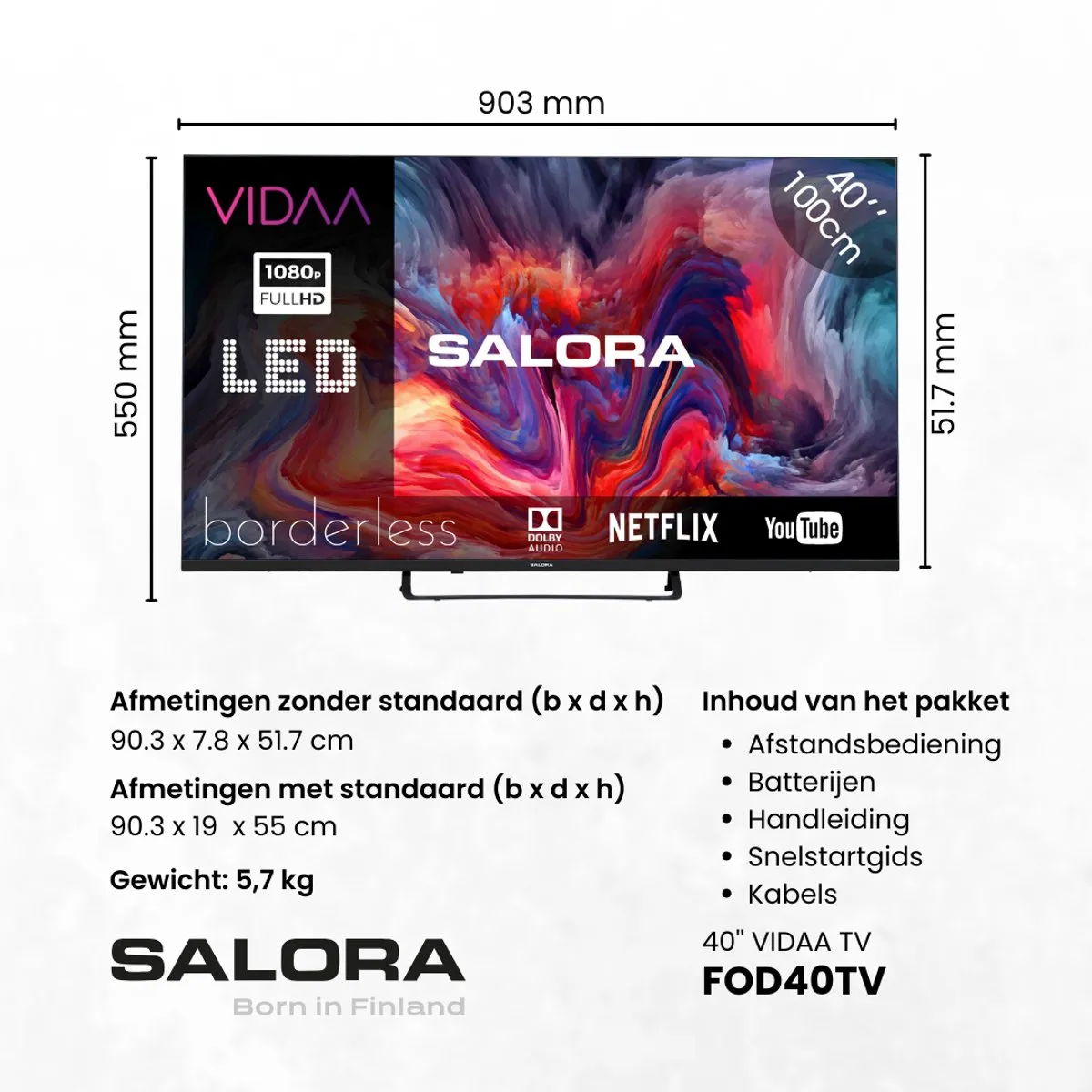 Salora FOD40TV Smart TV 40 inch - Full HD - Zwart