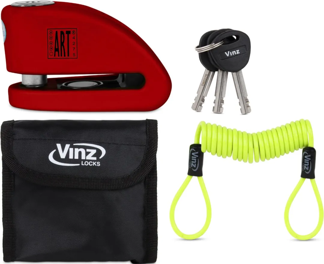 VINZ Pico Schijfremslot met Alarm BIS750-Red - Rood