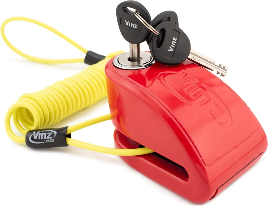 VINZ Pico Schijfremslot met Alarm BIS750-Red