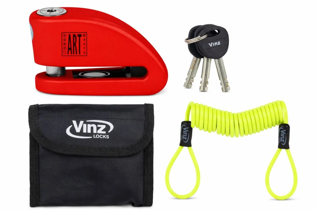VINZ Pico Schijfremslot met Alarm BIS750-Red - Rood