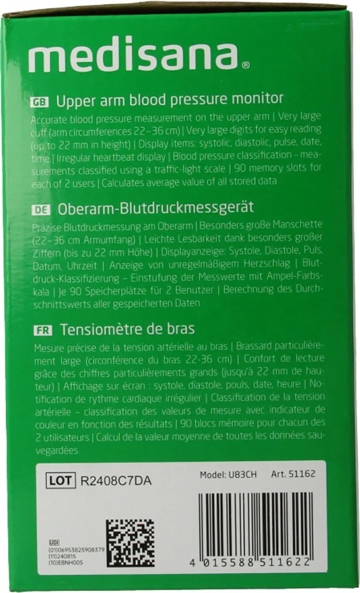Medisana BU 512 Bovenarm Bloeddrukmeter - 2 Gebruikers - 90 Metingen - Wit - afbeelding 6 van 6