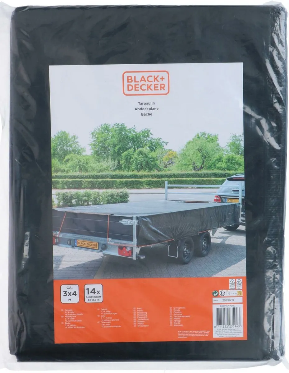 BLACK+DECKER Dekzeil voor aanhangwagen 3x4m - Zwart