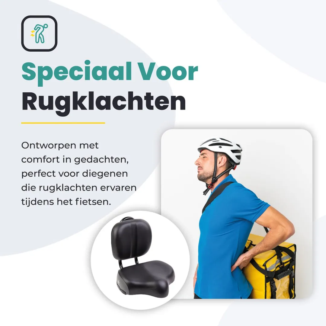 Voltano Fietszadel met Rugsteun - Zwart/Grijs - Verstelbaar