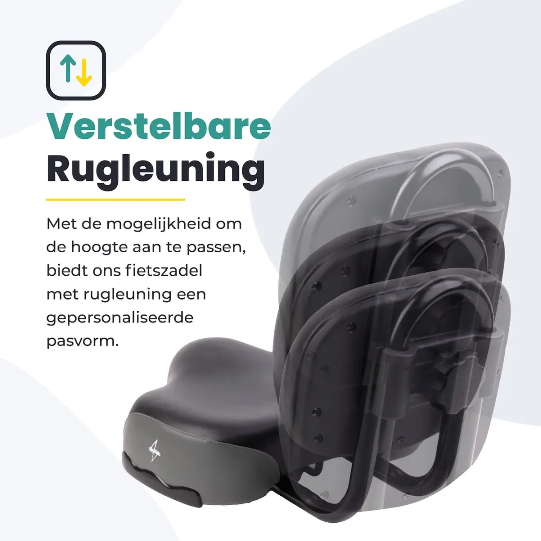 Voltano Fietszadel met Rugsteun - Zwart/Grijs - Verstelbaar