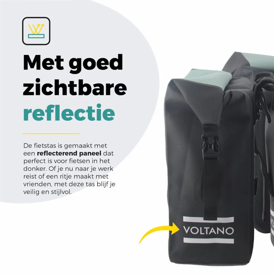 Voltano Dubbele Fietstas Rolltop Luxe 48L - Zwart/Mintgroen