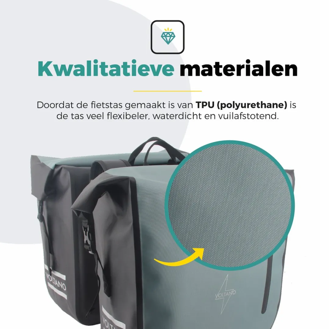 Voltano Dubbele Fietstas Rolltop Luxe 48L - Zwart/Mintgroen
