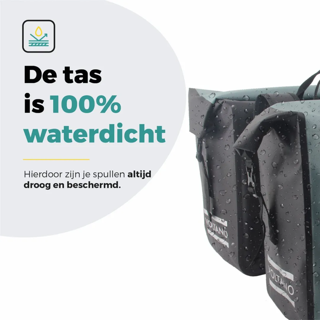 Voltano Dubbele Fietstas Rolltop Luxe 48L - Zwart/Mintgroen