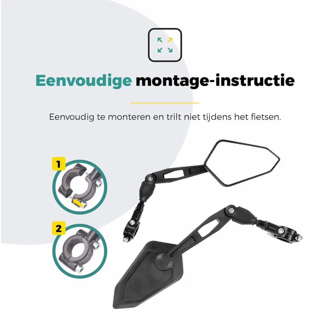 Voltano E-bike Fietsspiegel Groot Links - Zwart
