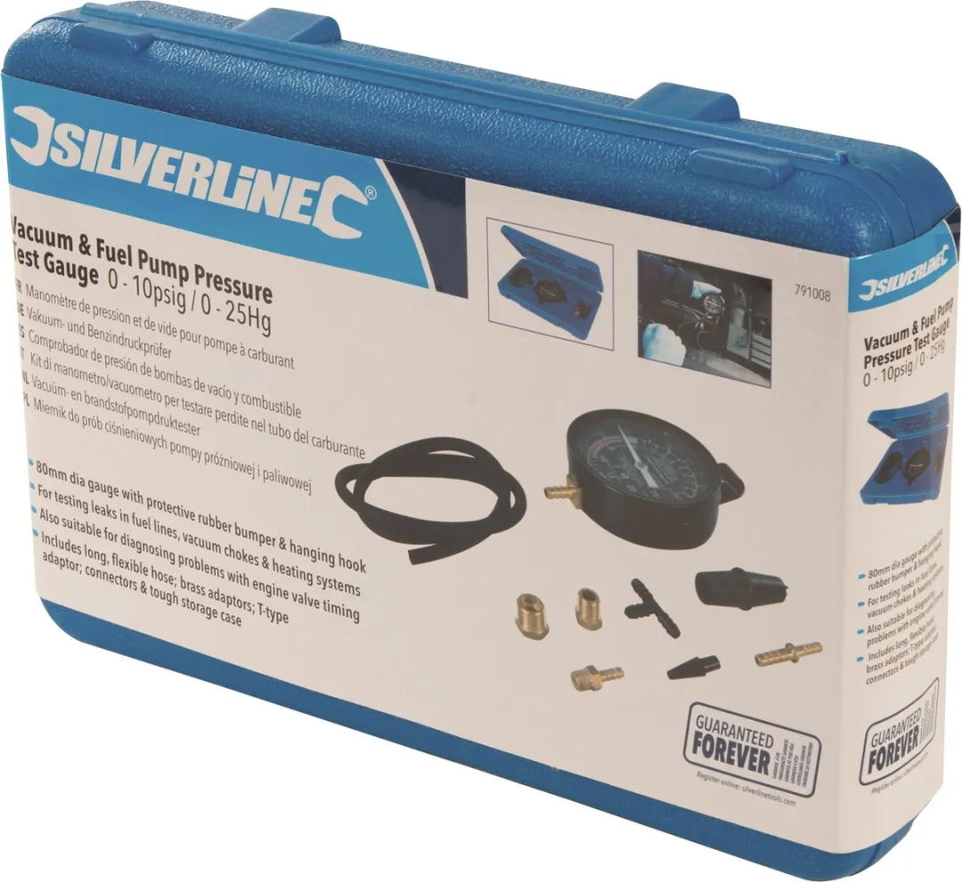 Silverline Vacuüm- en Brandstofpompdruktester 0-10 PSI - Universeel - Goud/Zwart/Blauw