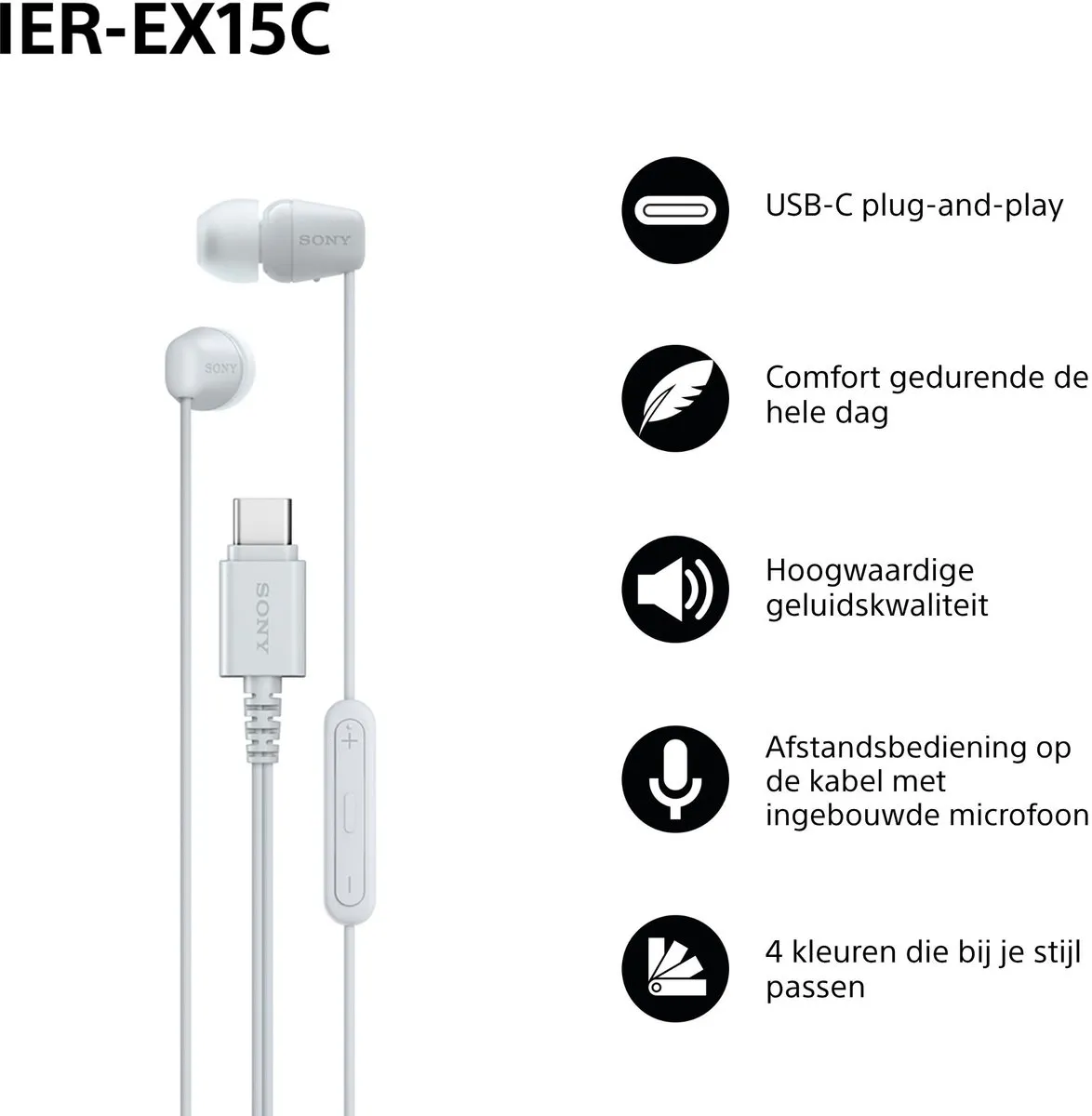 Sony IER-EX15C In-ear USB-C Oordopjes - Wit