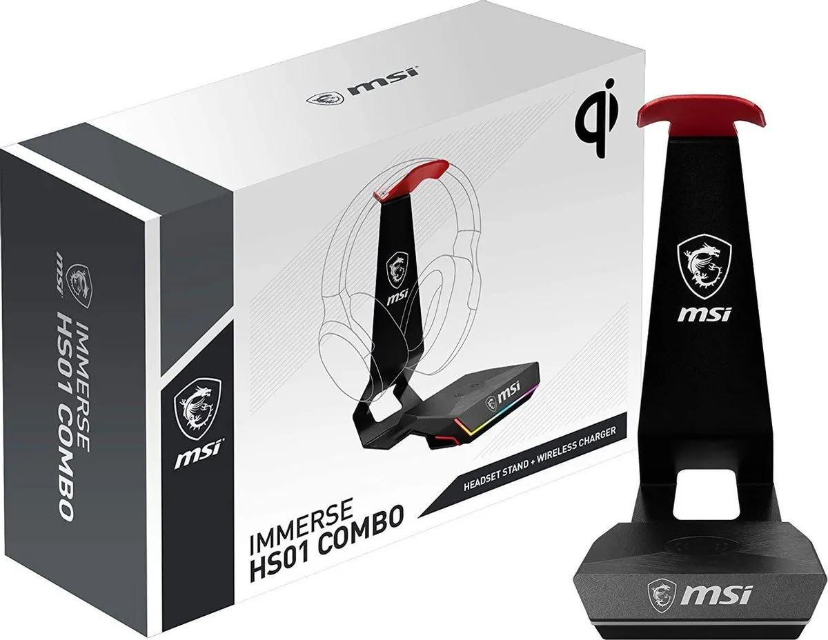 MSI Immerse HS01 Combo Gaming-headsetstandaard - draadloze oplader (QI-gecertificeerd)