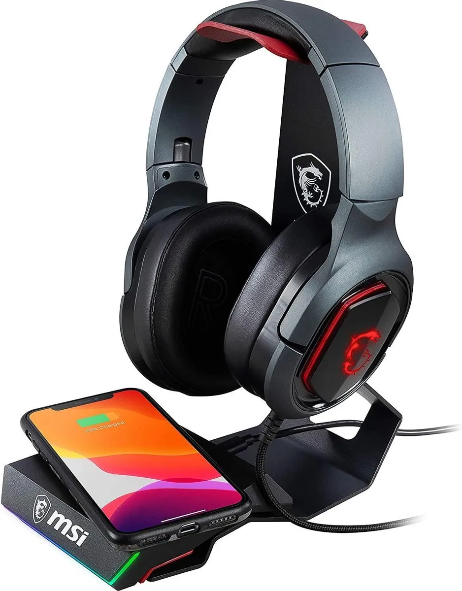 MSI Immerse HS01 Combo Gaming-headsetstandaard - draadloze oplader (QI-gecertificeerd)