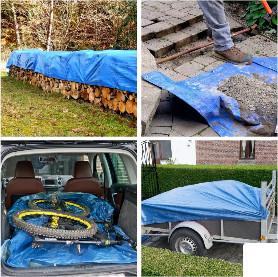Perel Dekzeil 4x4m Blauw/Groen - 16 Ringen