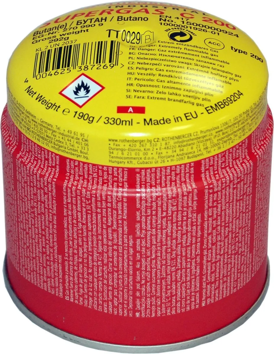 Rothenberger C200 Gascartridge Butaan/Propaan 190g