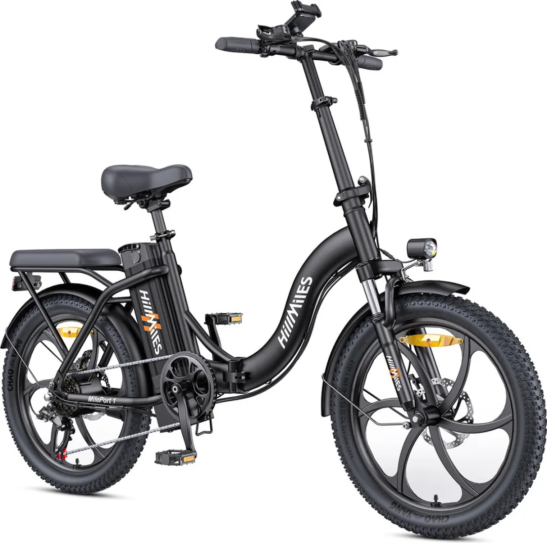 Hillmiles MilePort 1 Elektrische fiets - Actieradius 60km - Verwijderbare batterij 36V13Ah - Motor 250W - Shimano 7 versnellingen - 20 Inch opvouwbare City Commuter E-Bike - Zwart