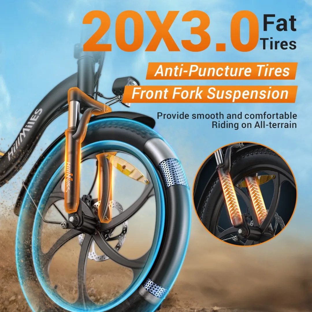 Hillmiles MilePort 1 Elektrische fiets - Actieradius 60km - Verwijderbare batterij 36V13Ah - Motor 250W - Shimano 7 versnellingen - 20 Inch opvouwbare City Commuter E-Bike - Zwart