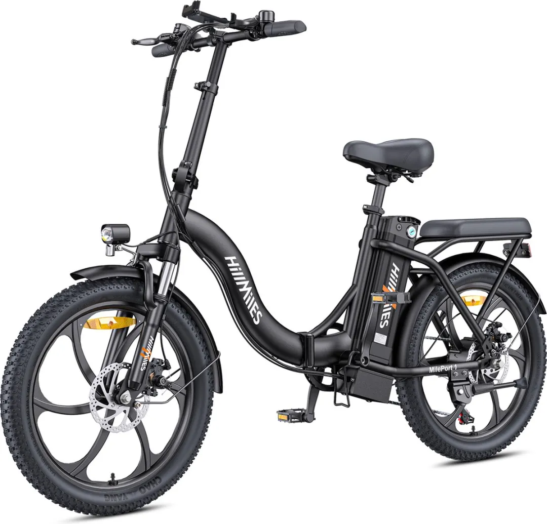 Hillmiles MilePort 1 Elektrische fiets - Actieradius 60km - Verwijderbare batterij 36V13Ah - Motor 250W - Shimano 7 versnellingen - 20 Inch opvouwbare City Commuter E-Bike - Zwart